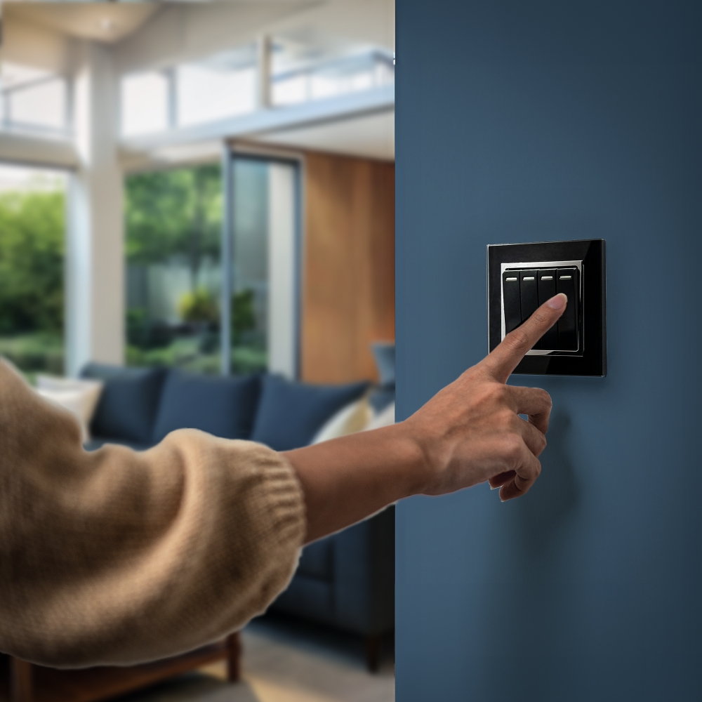 Crystal CT 4 Gang Rocker Light Switch Black RetroTouch Light